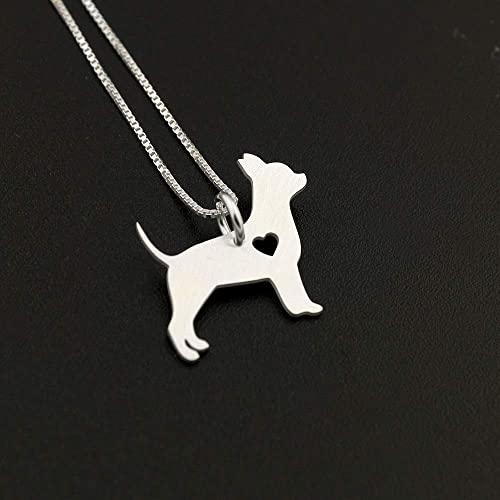 Chihuahua Necklace Sterling Silver Dog Breeds Pendant W/Heart - Love Pet Jewelry Italian Chain Women Best Cute Gift, Personalized Gift #TOP1