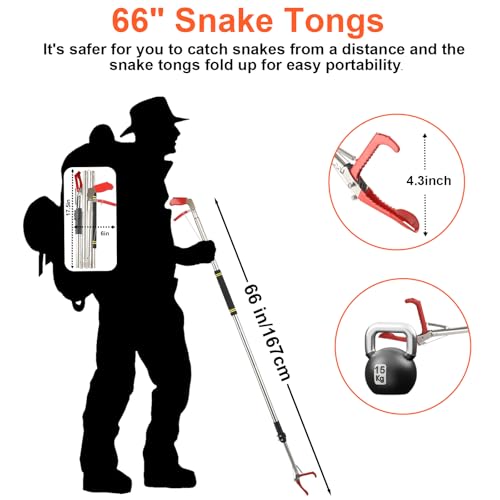 Image of Snake Grabber Tool, 66 inch Snake Tongs Removal Professional Collapsible Rattlesnake Reptile Grabber Long Reach Grabber Heavy Duty Wide Jaw Handling Tool with Lock Non-Slip Foam Grip