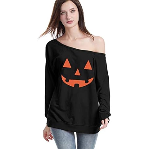 Rysly Womens Sexy Halloween Pumpkin Sweatshirts Pullover Costumes Plus Size (Black-2 XXL) Cover