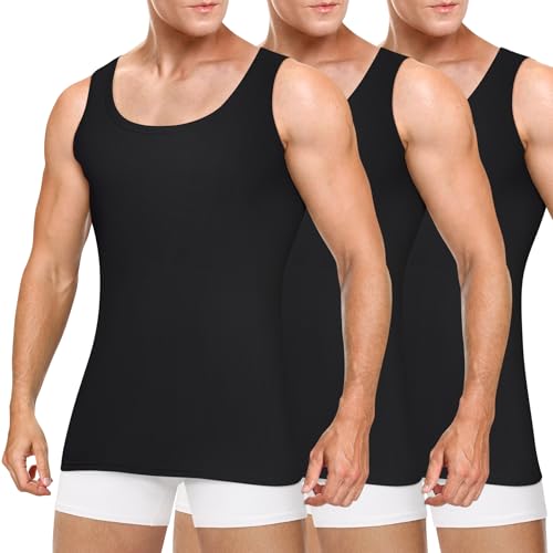 Gutable Unterhemd Herren Tank Top Männer Baumwolle Unterhemden Feinripp Tanktop Muskelshirt Herrenunterhemd Achselshirts Men Träger Shirts 3er Pack (3X Schwarz,2XL) 1