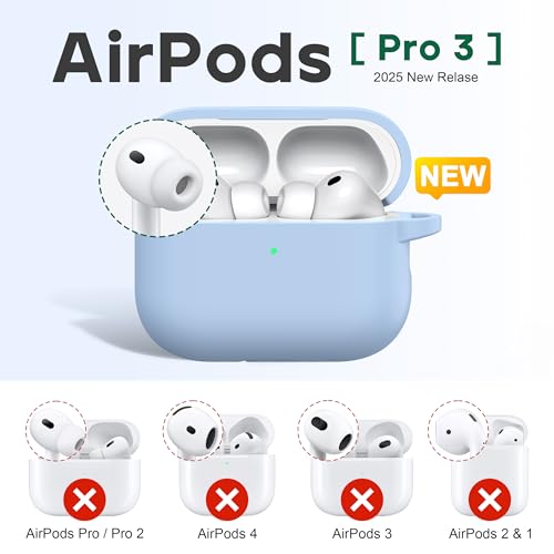 Image of R-fun for AirPods Pro 3rd Generation Case with Cleaner Kit, Soft Silicone Protective Case Cover for Apple AirPod Pro 3 for Women Men, AirPods Pro Case Accessories with Keychain, Sky Blue