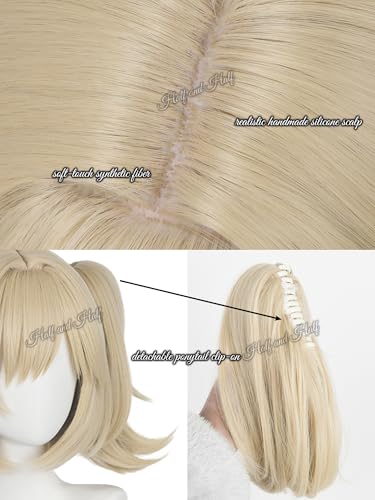 Image of Half and Half Short Blonde Anime Ponytail Cosplay Wig with Bangs Blonde Lolita Costume Twin Tails Wigs Light Golden Pigtail Wig for Women Halloween Party