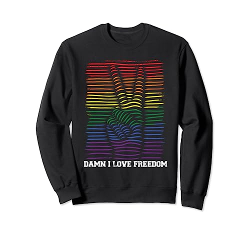 Divertido signo de paz con la mano LGBTQ de DILF Damn I Love Freedom Sudadera
