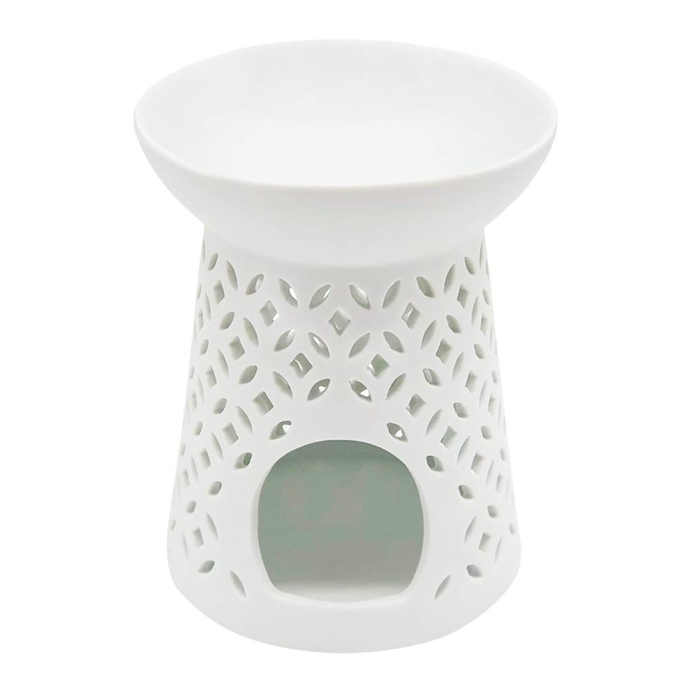 BittoNisha Ceramic Oil Burner in White Fixed Bowl Height: 13.5 cm Diameter 10.5 cm