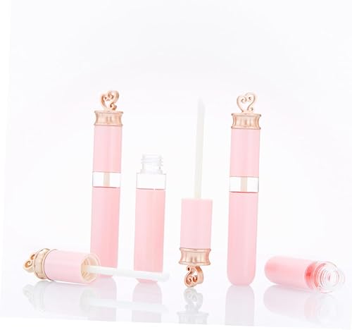 Baluue 6Pcs Refillable DIY Lip Glaze Tubes Pink Heart Shaped Cosmetic Containers for Women Portable Empty Lip Honey Storage for Balm and Craft
