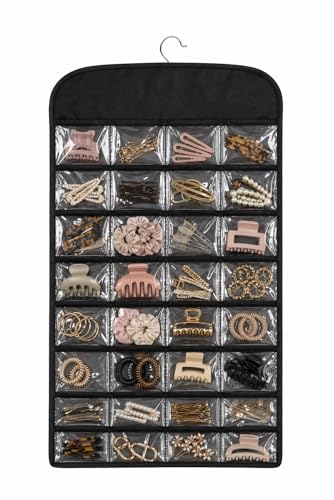 Image of Non-Woven Hanging Jewellery Organizer Storage Bag | Multipurpose Vanity Kit for Necklaces, Earrings, Chains, Watches, Pendants, Cosmetics & Accessories | Travel & Home Use - Black