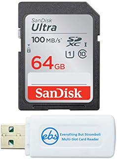 Canon EOS Rebel T5 Memory Card SanDisk SD Ultra SD Memory Card Bundle with Everything But Stromboli Memory Card Reader (64GB)