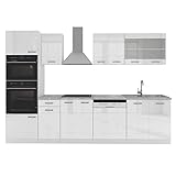 VICCO KÜCHE R-LINE 300 cm KÜCHENZEILE KÜCHENBLOCK EINBAUKÜCHE – Weiss Hochglanz