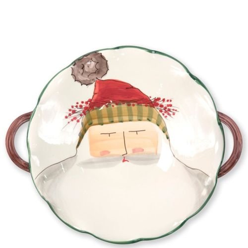 Super Deal Product Vietri Old St. Nick Scallop Handled Bowl, Green Rimmed Dish Handpainted w/Santa's Face