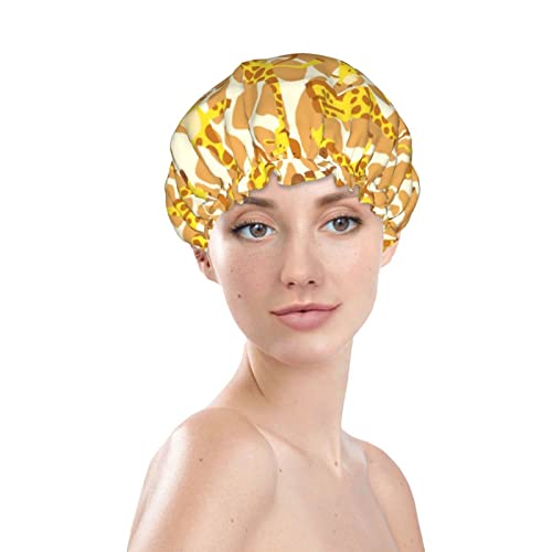 Cute Giraffe Print Shower Cap Women Waterproof Reusable Peva Lining Adjustable Elasticized Hem For All Long Hair Bath Hat #TOP2