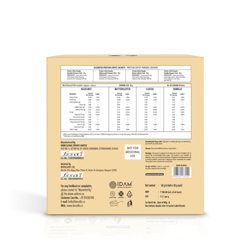 Image of Bevzilla Everyday Protein Instant Coffee Powder |280 GM(28x10g) | 5g Protein Each | Arabica Coffee | No Added Sugar | Hot & Cold Coffee Premix for Energy & Fitness
