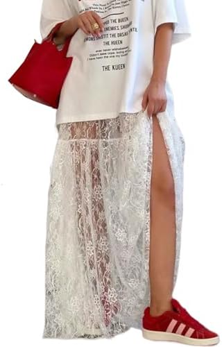 Perbai Women's Sexy Sheer Lace Skirt High Waisted Floral Embroide...