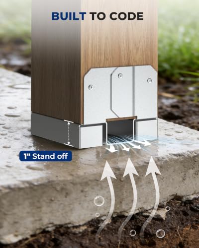 Image of 10 PCS 4x4 Galvanized Post Base Steel Inter 3.5x3.5 Wood to Concrete Adjustable Post Anchor with 1 inch Standoff for Deck Patio Gazebo Pergola