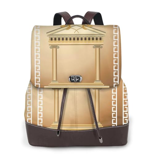 Sac à dos en cuir pour ordinateur portable avec motif romain haut de gamme noir unisexe