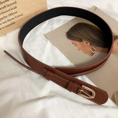 Skinny Waist Straps PU Luxury Metal Buckle Waist Belt Retro Coffee Dress Coat Decorative Waistband (Coffee)4