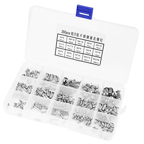 250Pcs M2-M5 Stainless Steel Round Head Knurled Shank Solid Rivets Assortment Set - Perfect For Diy Projects #TOP2