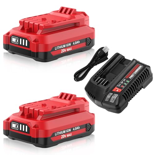 Image of 2Packs Upgarded 4000mAh Batteries and CMCB104 Charger Replacement for Craftsman 20V Battery and Charger Combo, Compatible with Craftsman V20 Lthium ion Battery CMCB202 CMCB201 CMCB204 CMCB206
