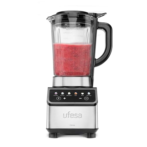 Ufesa Batidora de Vaso Digital Citrine 1200W, Jarra de Cristal 1,5L, 7 Funciones Automáticas, 4 Cuchillas de Acero Inoxidable, Autolimpieza y Tritura Hielo, Smoothies, Control Táctil, Antideslizante