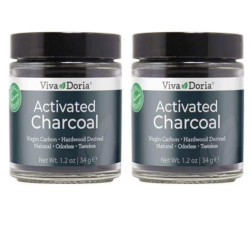 Viva Doria Activated Charcoal Powder, Hardwood Derived, Food Grade, 1.2 Oz Glass Jar (2 Pack)