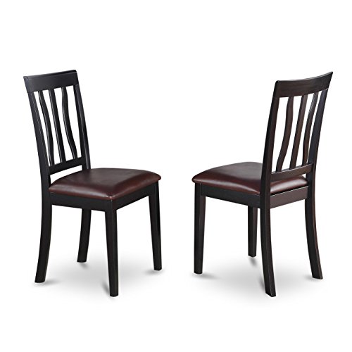 East-West Furniture 7-Pieces Nook Kitchen Table Set PU Leather wood chairs – Black and cherry Finish Hardwood Butterfly Leaf Pedestal Modern Dining Table and Frame