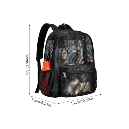 Black Mesh Backpack, See-Through Lightweight Backpack, Comfortable Semi-Transparent Design, Spacious and Breathable, Ideal for College, Beach, Fitness, and Sports Use2