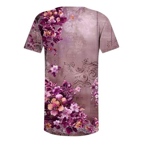 Women 2025 Spring Blouses Tops Floral Short Sleeve Boho T Shirts Dressy Casual Tunic Beach Vacation Ladies Clothing3