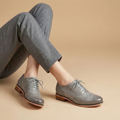 Image of Mona flying Womens Leather Wingtip Oxfords Brogue Shoes Lace-up Flats