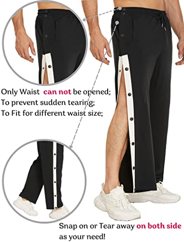 Deyeek Men's Tear Away Basketball Pants Snap Button Sporty High Split Sweatpants Loose Post Surgery Pants With Drawstring #TOP1