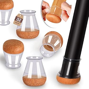 AMAZON - 2023 New Chair Leg Floor Protector Chair Sliders Floor Protector Rubber Chair Leg Protectors for Hardwood Floors Felt Furniture Pads Silicone Caps 32Pack Clear Extra Small (Fit:0.5″-0.7″)