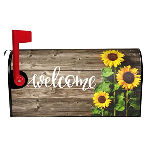 Vintage Welcome Mailbox Covers Magnetic Standard Size 18" X 21" Aged Wood Grain Sunflower Mailbox Cover Decorations Wrap #TOP9