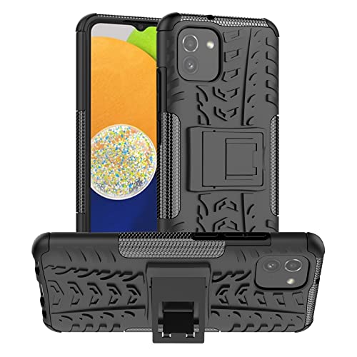 ALDHOFA Coque pour Samsung A03s - Coque de protection résistante aux chocs - Double couche hybride avec béquille - Noir Cover