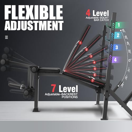 ANCHEER 900LBS Weight Bench Set with Squat Rack, Adjustable Bench Press Set with Leg Extension and Leg Curl, Flat Incline Decline Workout Bench for Home Gym Full Body Strength Training - Image 3