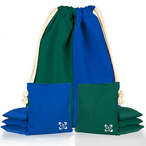 Professional Cornhole Bags - Set of 8 Regulation All Weather Two Sided Bean Bags for Pro Corn Hole Game - 4 Hunter Green & 4 Royal Blue