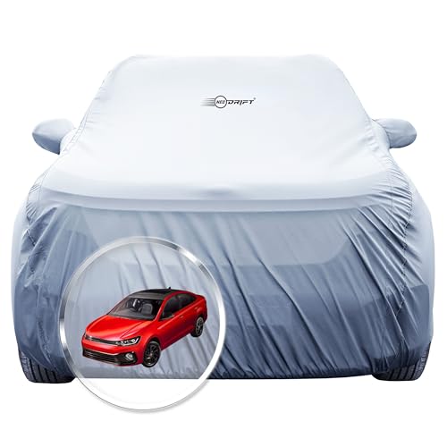 Image of NEODRIFT 'SilverTech' Car Cover for Volkswagen Virtus (100% Water-Resistant, All Weather Protection, Tailored Fit, Precision-Fit & Breathable Fabric) (Colour: Silver)