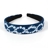 DYEWEAVE Natural Indigo Dye Headbands for Women, Handmade Tie-Dye with Vintage Fashion Style, Non-Slip Hairband for Girls, Hair Accessories for Makeup, Spa and Daily Use (Flower, One Size)