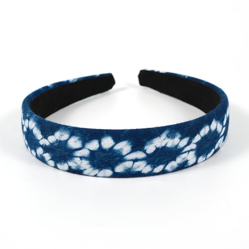 DYEWEAVE Natural Indigo Dye Headbands for Women, Handmade Tie-Dye with Vintage Fashion Style, Non-Slip Hairband for Girls, Hair Accessories for Makeup, Spa and Daily Use (Flower, One Size)
