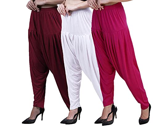 Image of CASUALS Women's Regular Fit Viscose Drawstring Patiala Harem Pants Combo Pack 3