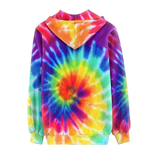 Biyejit Rainbow Tie Dye Hoodies For Women Zip Up Jackets Active Long Sleeve Drawstring Hooded Sweatshirts With Pocket Plus Size Xs-5Xl #TOP1