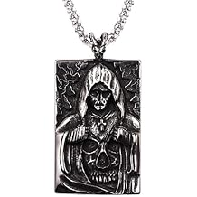 Demon Skull Necklace for Men, Skull Cross Pendant Necklace with 23.6 Chain, Masked Goddess Skull Cameo Necklace, Gothic Cross Skull Tag Necklace, Punk Skull Jewelry for Men