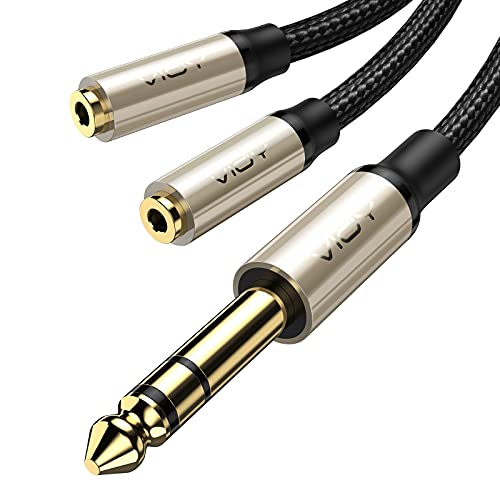 Vioy Headphone Splitter 1/4 Inch Trs Male To Dual 3.5Mm 1/8 Female [Braided & Gold Plated] Audio Y Cable Adapter For Amplifiers, Guitar Amp, Keyboard Piano, Mixer 9.8 Inch/25Cm #TOP4