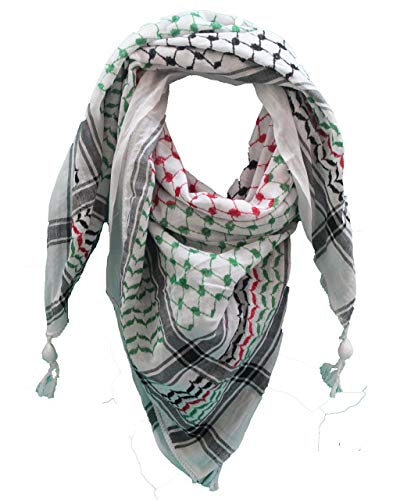 AUTHENTIC 100% Cotton Fashion Dessert Arab Middle Eastern Keffiyeh Tactical Military Hatta Shemagh scarf (White Green)