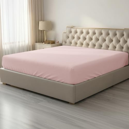Image of HBHLFZ Full Fitted Sheet Only, Soft Breathable Bottom Sheet - 54 inchx75 inch Deep Pockets Full Size Fitted Sheet - All Around Stretch Fit, Wrinkle Resistant, Colorfast - Easy Care, Light Pink