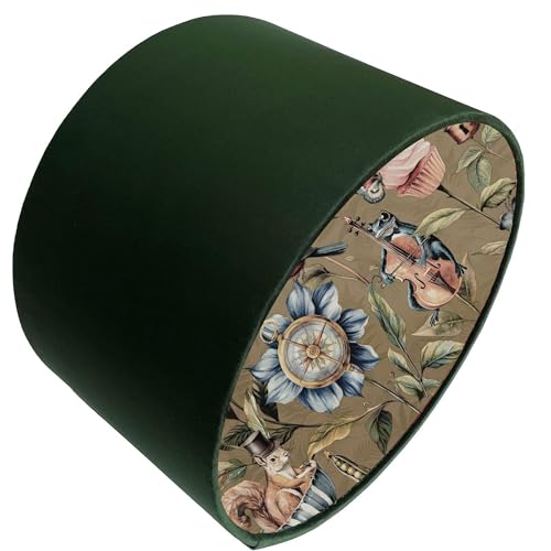 Green Velvet Lampshade for Ceiling Lights & Table Lamps – Animal Design Light Shade, Vintage Cottagecore Eclectic Home Decor