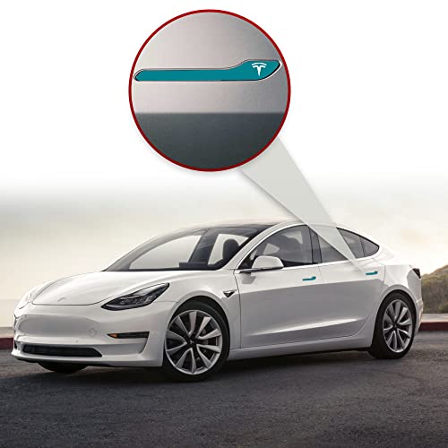 Image of IPG Compatible for Model 3 / Model Y /Juniper Door Handle Decal Sticker Wrap Kit (Set of 4) with Tesla Logo Personalize Your Tesla (Gloss Green Teal)