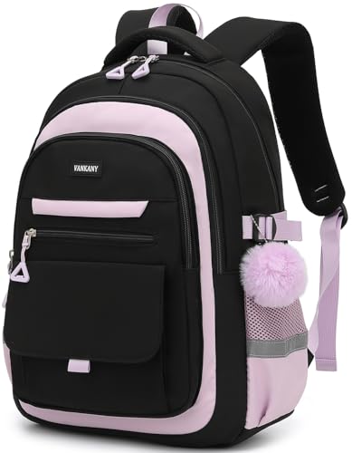 Image of School Backpack for Teen Girls, Large Capacity Laptop Bag for High School Middle School Elementary, Aesthetic Bookbag College Women, Black Purple