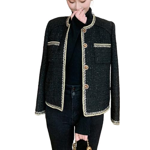 Veste en tweed noir femme avec finitions haut de gamme et col rond