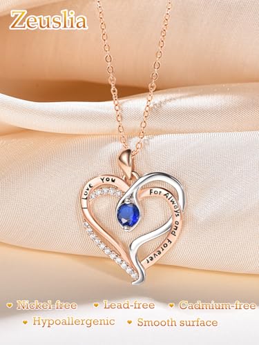 Birthday Gifts for Wife，925 Sterling Silver Birthstone Necklace，Swan/Snake Love Heart Jewelry for Women，Birthstone Heart Pendant Necklace Birthday Gifts for Her Adult Daughter Mom Sister2