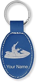 Oval Keychain, Personal Watercraft, Personalized Engraving Included (Dark Blue)