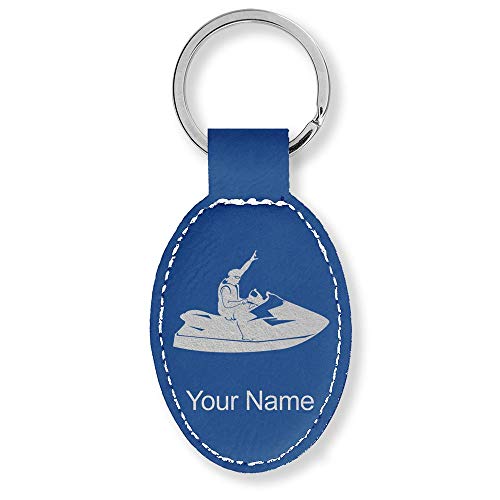 Oval Keychain, Personal Watercraft, Personalized Engraving Included (Dark Blue)