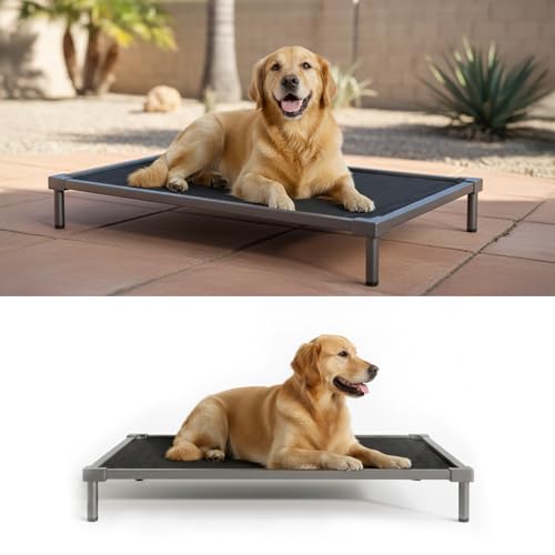 Pronest Chew Proof Elevated Dog Beds Medium Large Sized, Aluminum Alloy Dogs Supplies Raised Cot for Cooling Indoor/Outdoor/Camping Use Washable Pet Bed for Crate-48.4"x 32.7" x 7", Gra...